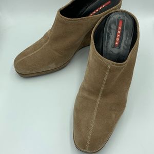 Prada Suede Tan Wedge (Mules/Clog)